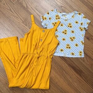 Jenna & Jessie Girls 2 Piece Sunflower Jumpsuit & matching Tee Size 10